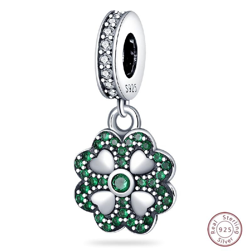 Медный браслет с бусинами 'Четырехлистный клевер на удачу', с блестящим цирконием, для оригинального браслета 3 мм, женские изящные украшения