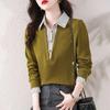 Spring and Autumn Women's Fake Two-piece Shirt Long-sleeved Sweater Top Bottoming Shirt