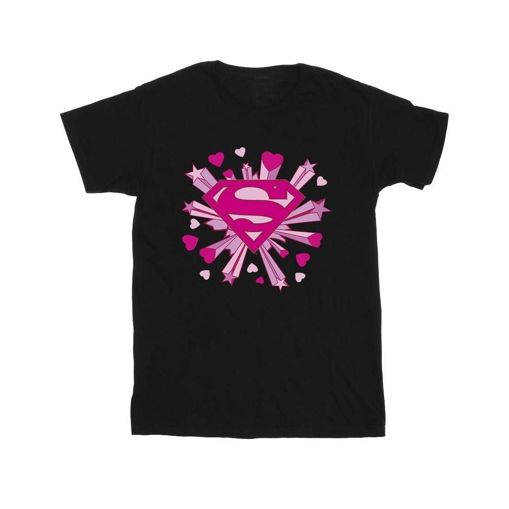 DC Comics Mens Superman Pink Hearts And Stars Logo T-Shirt