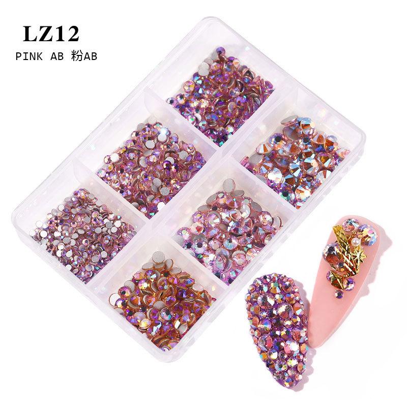 Nail Art Flat Bottom Diamond Mixed Color Champagne 6 Grid Mixed Batch Nail Diy Jewelry Sticker Diamond Nail Art Jewelry