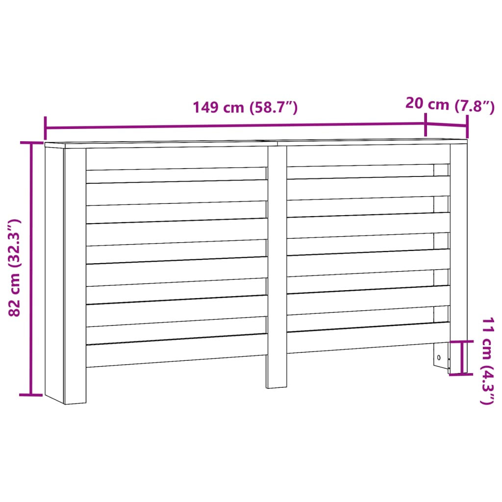 Radiator Cover with Vintage Wood Look 149 x 20 x 82 cm Engineered Wood