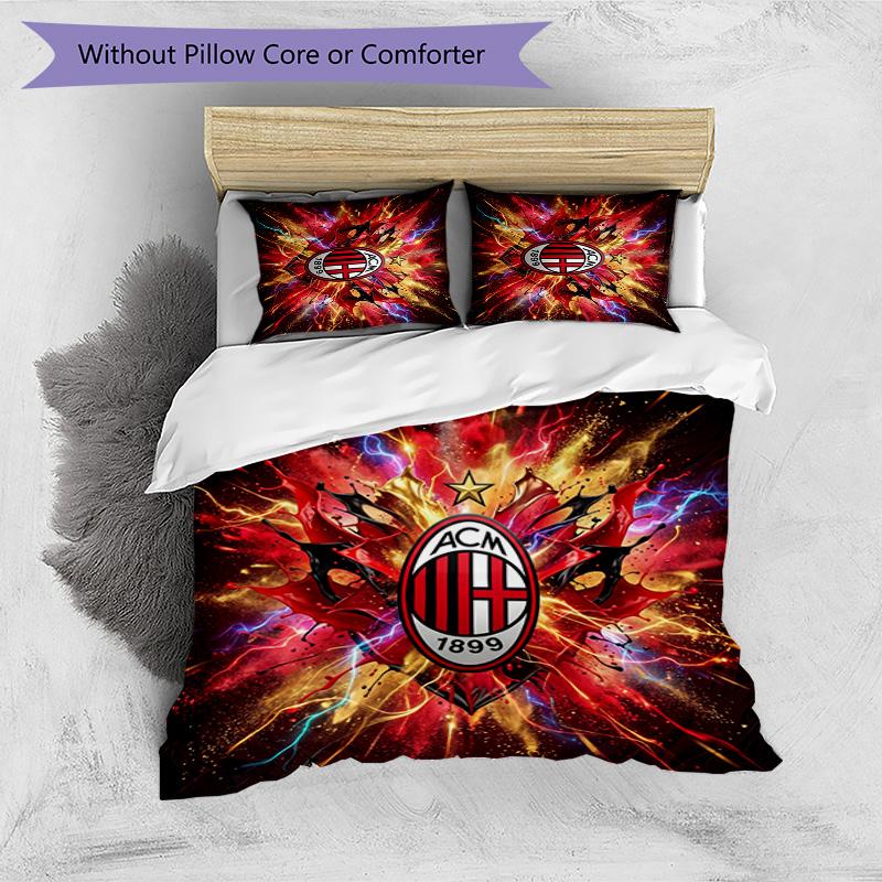 AC Milan Pattern Printed 3PCS Bedding Set Soft Skin-Friendly Washable Duvet Cover & Pillowcases Set All Season Bedroom