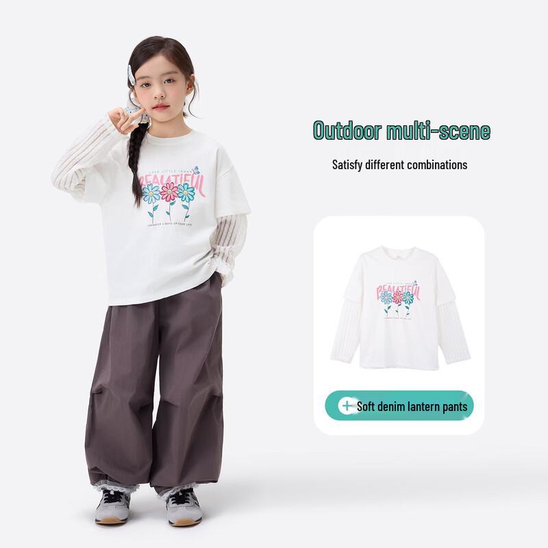 Girls' Lightweight Puffy Parachute Pants with Lace Trim