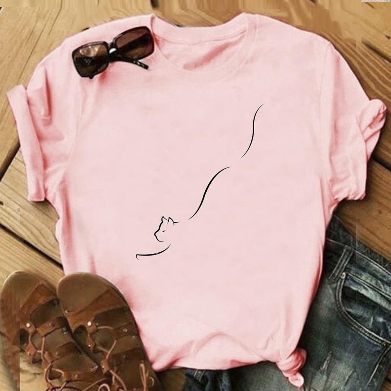 Милая стильная футболка, модная футболка, одежда 90-х годов, повседневная женская футболка с короткими рукавами и принтом Sweet Cat Pet Pet, женская футболка с рисунком