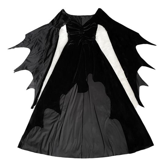 1 комплект, женское платье для косплея с ожерельем, повязка на голову и чулки, готический стиль, костюм ведьмы на Хэллоуин, ажурный костюм без воротника с длинными рукавами «летучая мышь»