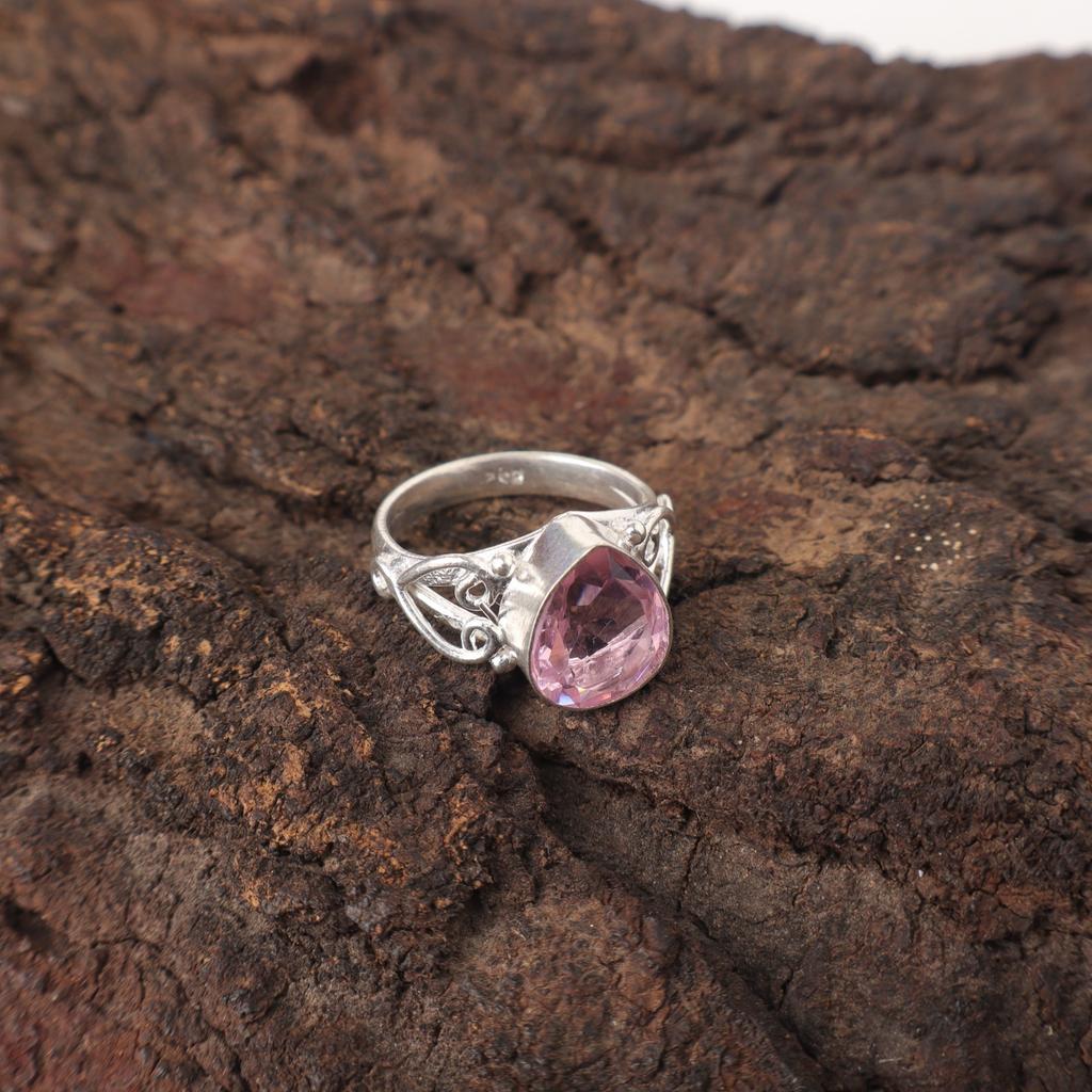 Камень морганит Серебро 925 пробы Ручная работа Новый Коктейльное Уникальное Юбилейное Кольцо RR-46-7