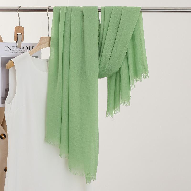 Однотонный тонкий шарф Женская солнцезащитная шаль Однотонный простой Имитация хлопка и льна Шелковый шарф Пряжа высокого класса