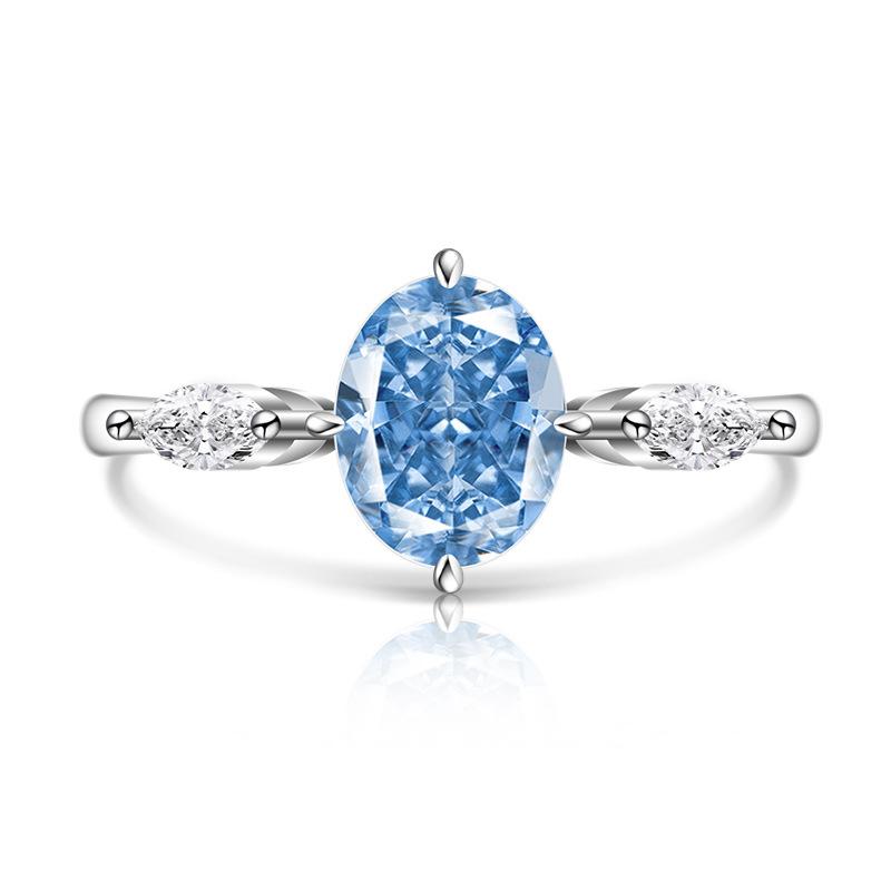 925 Sterling Silver Ice Cut Pigeon Egg Shape Colored Gem Super Sparkling High Carbon Diamond Simple Ring for Women Fashion Jewelry Gift