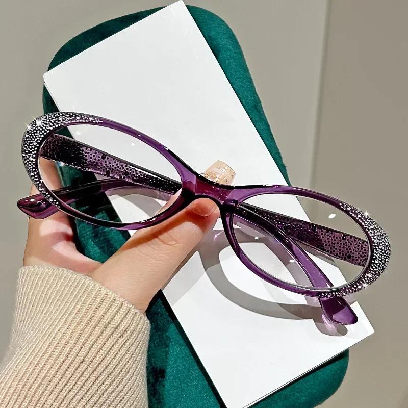 Luxury Round Frame Reading Glasses Fashion Diamond Frame Presbyopia for Women HD Lens Ultralight Far Sight Eyeglasses 0+1.0+4.0