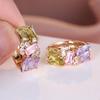 1 Pair Golden Color Rectangle Cut Pink Purple Olive Green Stone Princess Earrings Drop Dangle Hook Earrings Wedding Jewelry Gifts