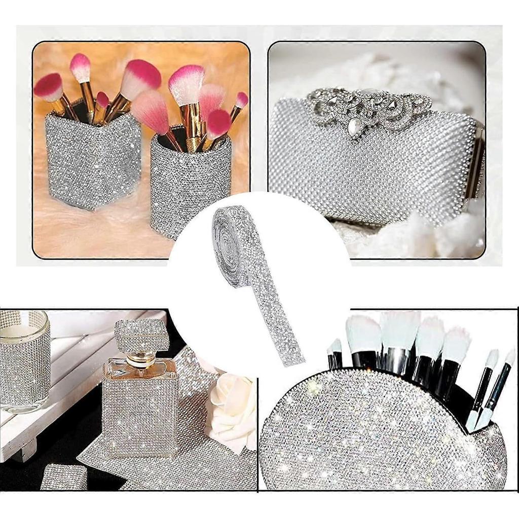 3 Yards Self Adhesive Rhinestones, Ribbon Roll Glitter Resin Diamond Ribbons Stickers Wrap Crystal Roll for DIY Arts Crafts,10mm