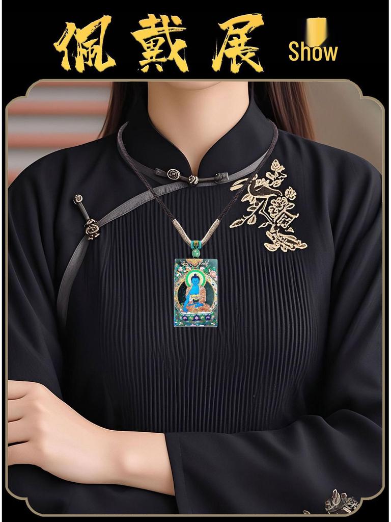 Exquisite Blue Jade Medicine Buddha Pendant - High Ice Grade A