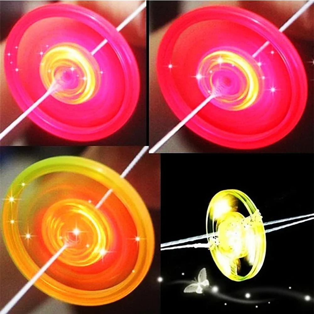 10Pcs Fun Hand Pulled LED Light Up Unique Glowing Flywheel Party Small Gifts for Friends New Year Halloween Gifts Home Decor