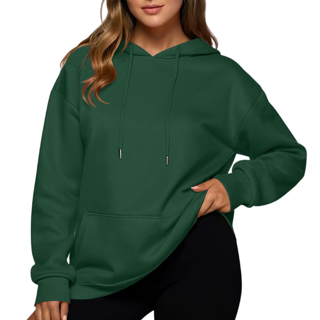 Casual Womens Loose Drop Sports Shoulder Sleeves Smooth Panel Hoodie Sweatshirt