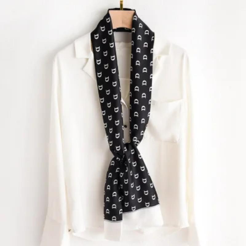 Хиджаб Натуральный Длинный Шелк Женский Принт Элегантные Шейные Платки Лента для Волос Головная Повязка Завязка Украшение Ручки Сумки Фуляр Воротник Косынка