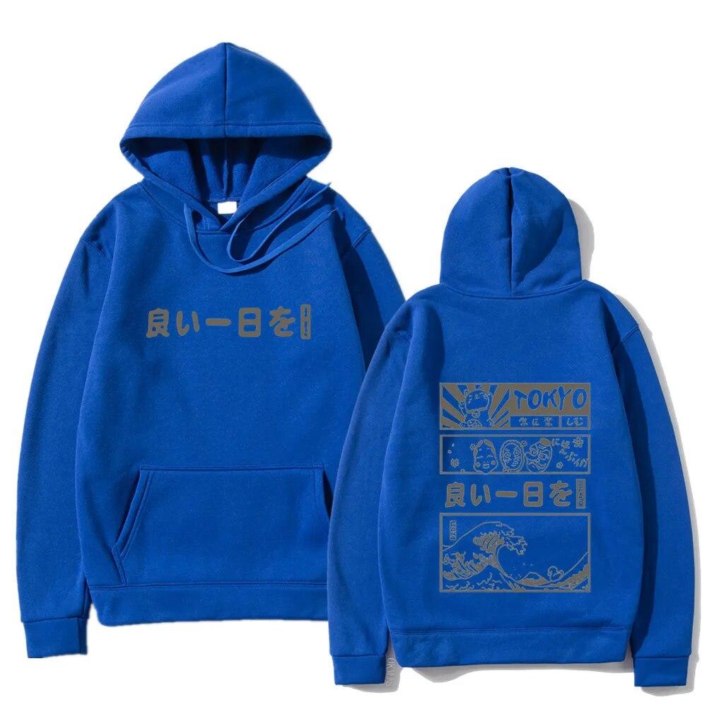 Harajuku унисекс толстовка с капюшоном японский кандзи мультфильм большая волна Токио негабаритный Streetw хип-хоп пуловер с капюшоном одежда унисекс