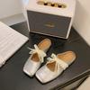 Lace Strap Bow Bag Head Slippers Women's Outer Wear Spring and Summer New Square Head Flat Soft Bottom Mary Jane Half Drag