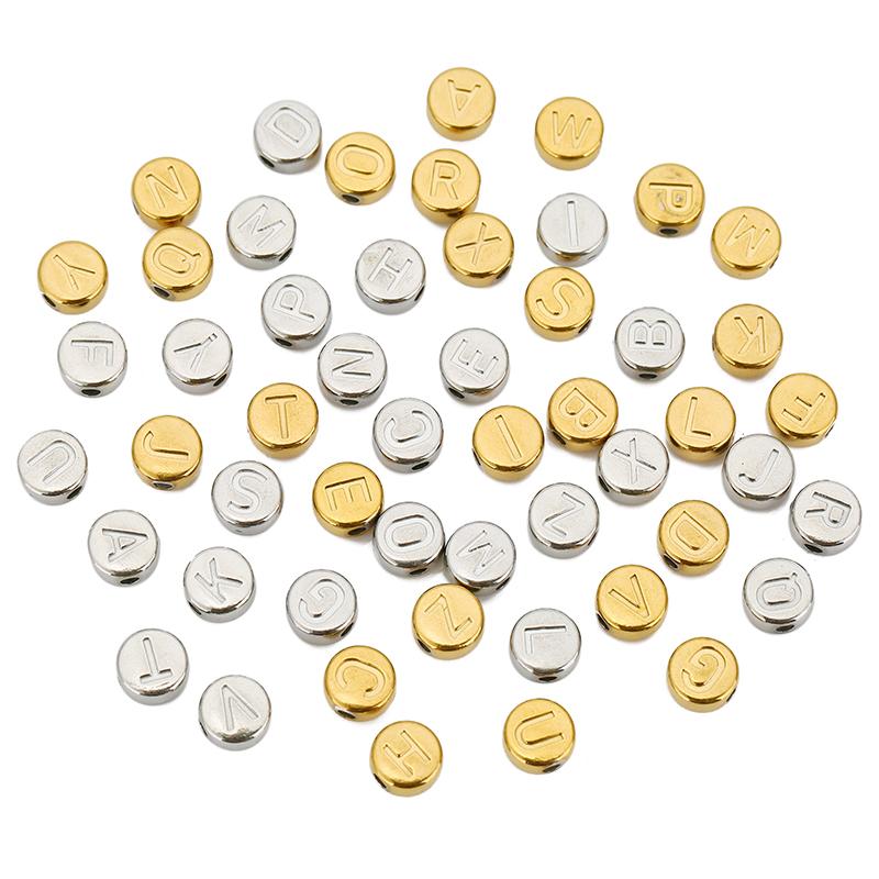 2pcs Never Fade PVD Stainless Steel Necklace Bracelet Beads Large Hole Spacer Letter Beads For DIY Jewelry Making Accessories