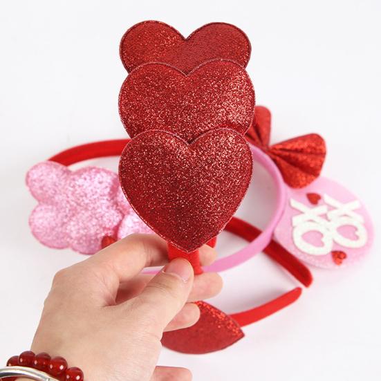 Повязка на голову на День святого Валентина, блестящая, красная, розовая, с сердечком, повязка для волос, блестящая, милая, аксессуары для волос на уши для Валентина