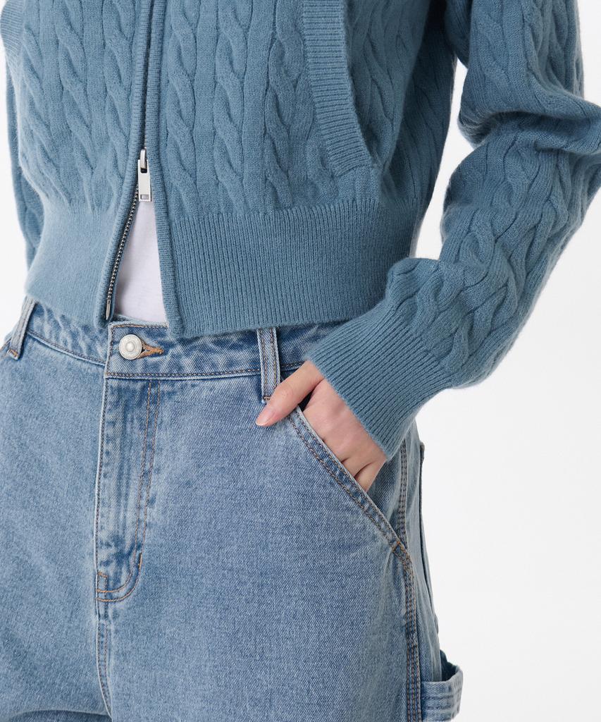 MUSINSA STANDARD WOMAN Women'S Cable Knit Zip-Up [Blue Grey]