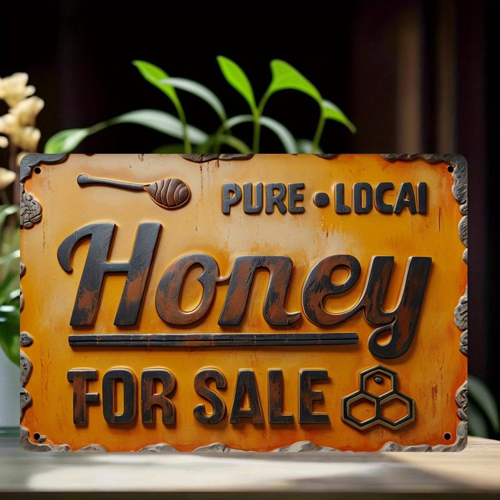 Vintage Style Colorful Metal Sign - "Honey For Sale" | 8X12 Inches | Perfect for Home, Kitchen, Bedroom, Patio, Cafe, Man Cave