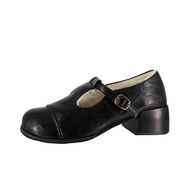 Ретро французские туфли Мэри Джейн на плоской подошве женские 2025 зима новые плюшевые теплые пушистые хлопковые туфли модные маленькие кожаные туфли