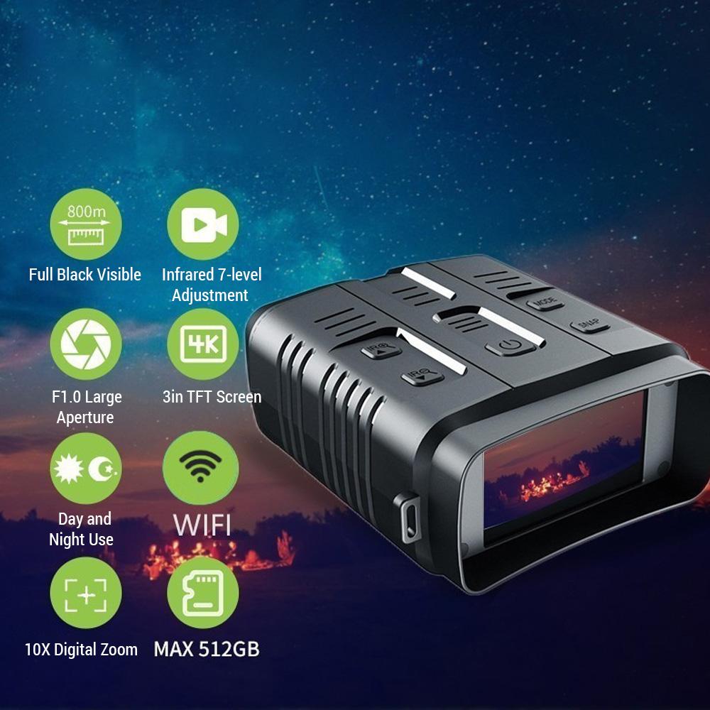 Телескоп ночного видения 4K, инфракрасный 10-кратный цифровой зум, 3-дюймовый экран, бинокли Wi-Fi