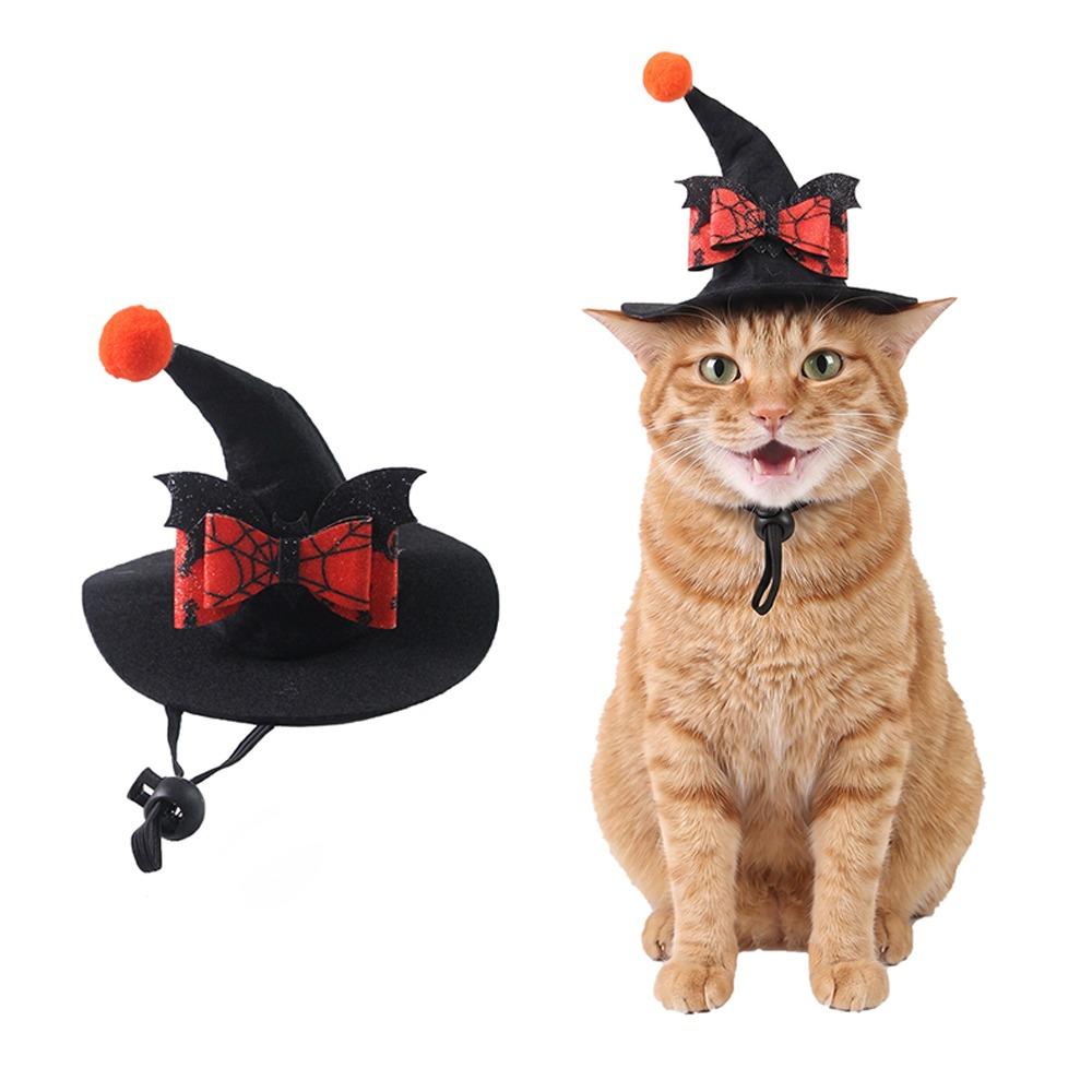 Adjustable Strap Pet Halloween Witch Hat Curved Top Dog Halloween Party Hat Holiday Decoration
