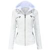 Women's Removable Hooded Faux Leather Jacket Motocross Racer Biker Double Zip Slim PU Motorcycle Short Moto Coat Classic Bomber Outerwear S-4XL