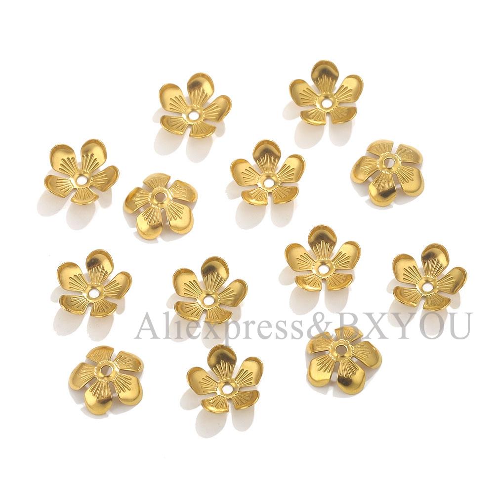 50pcs/lot Stainless Steel Flower Beads Caps Petal Base For DIY Jewelry Making Material Supplies Earrings Handmade Accessories