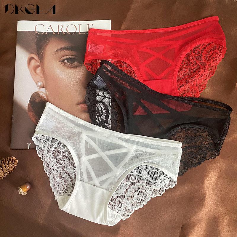 DKGEA Panties Sexy Low-Rise Briefs Lace Women Underwear Transparent Underpants