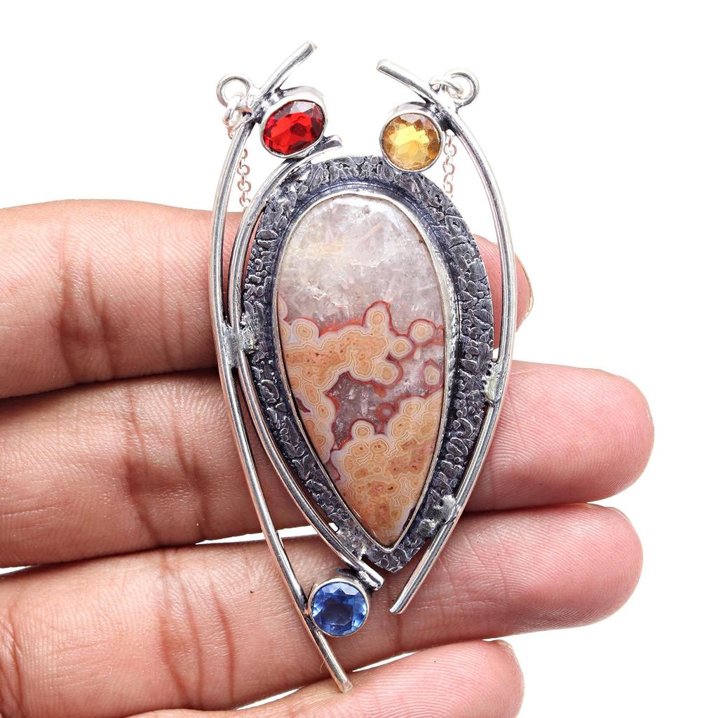 Серебряное ожерелье с агатом и цитрином на День матери, 20 дюймов