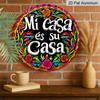 2D Flat, 1pc Vintage "Mi Casa Es Su Casa" Metal Wall Art Sign, Colorful Floral Round Aluminum Decor for Farmhouse, Cafe, Beach House, Backyard, Boho