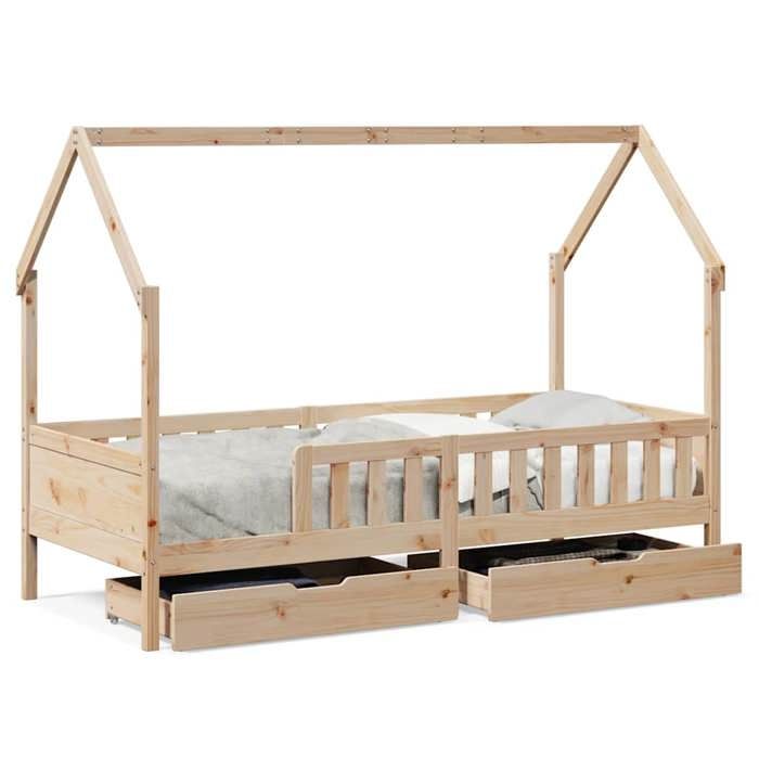 VidaXL Cadre de lit enfant avec tiroirs 90x200 cm bois de pin massif, lit pour enfant, lit simple pour enfant, lit maison 3302032