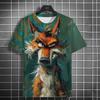 Fashion Men's Casual T-shirt 3D Printing Fun Animal Print Short Sleeve Street Fashion Wolf Fox Print Round Neck Top
