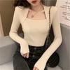 Autumn and Winter Temperament Long-sleeved Tight-fitting Pure Desire Top Women's Fashion High-end Revealing Collarbone Top Bottoming Shirt