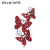 New Crystal Glass Brooch Three Red Butterflies Brooches for Women Girls Leaf Brooch Clothing Sting Horse Needle