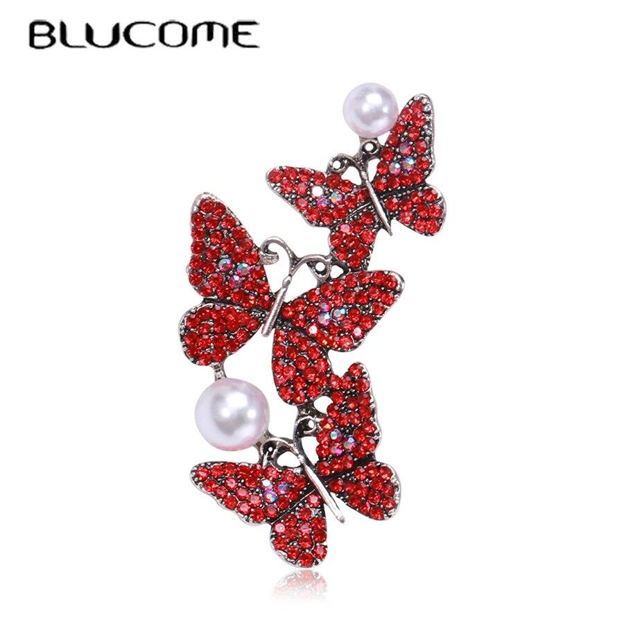 Новая брошь из хрусталя, три красные броши-бабочки для женщин и девочек, брошь в форме листа, одежда, жало, лошадь, игла
