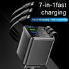 7-in-1 Retractable Car Charger Fast Charging Car Adapter with Digital Display 2 USB Ports 2 Type-C Ports 3 Cables Power Supply for Multiple Devices