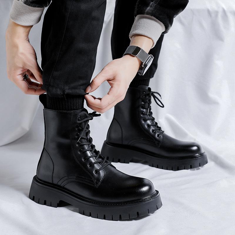 Мужские повседневные ботинки на платформе в британском стиле на шнуровке из натуральной кожи для вечеринок, ночных клубов, для платья, ковбойские ботинки, высокие мотоциклетные боты