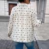 Europe and the United States new women's shirt top Amazon apricot printing hollow design polo collar fashion casual top