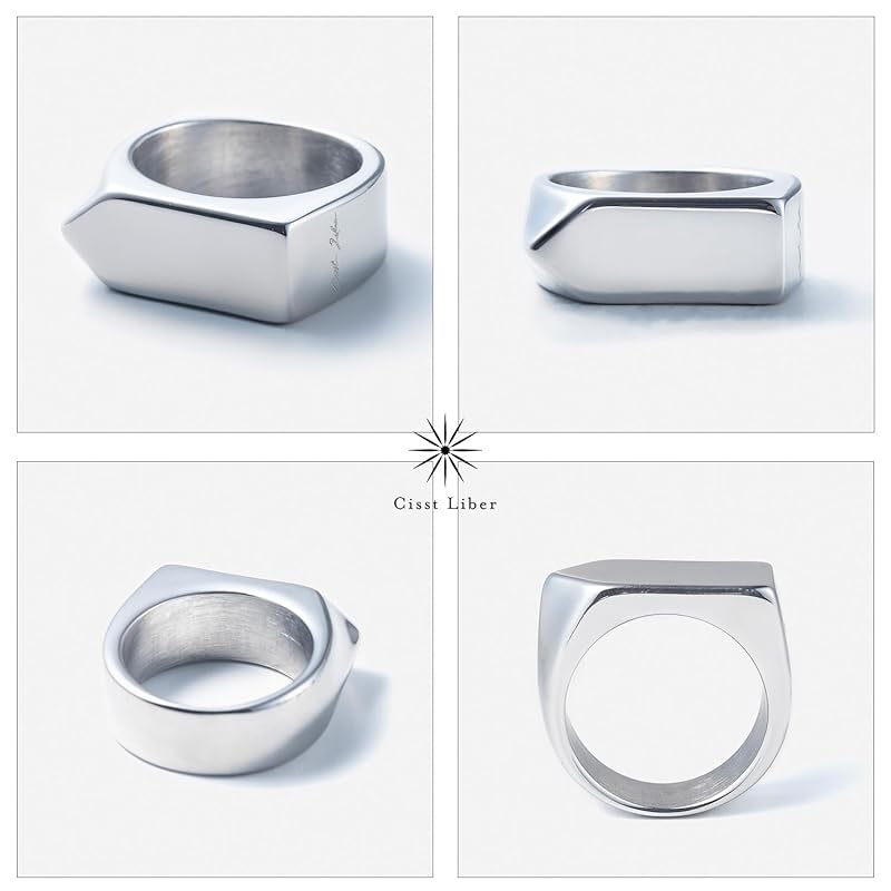 [Cisst Liber] Signet Ring Mens Ring Ring Ring Men's Seal Stand Seal Stand Ring Signet Surgical Stainless Steel Stainless Thin Gold Golden Gold No. 18