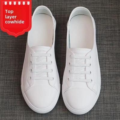 Лето 2025 г. Женские белые туфли на плоской подошве из натуральной кожи — универсальные кроссовки с неглубоким носком