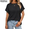 VEZFAA женские модные повседневные летние весенние однотонные блузки и рубашки с короткими рукавами и круглым вырезом с принтом