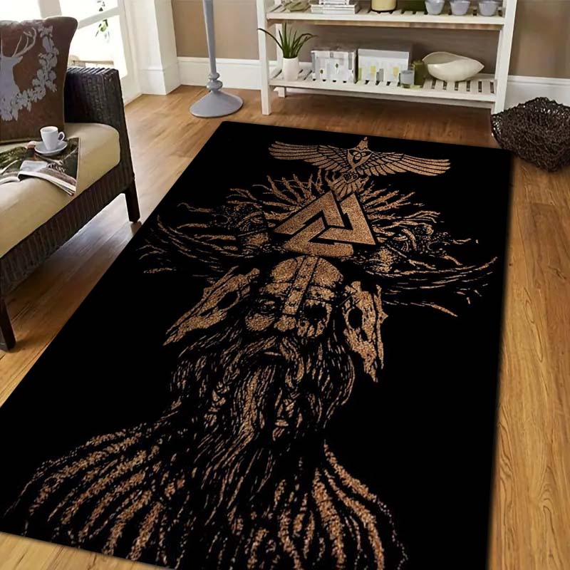 Viking Norse Rune Symbol Print Area Rug Non‑Slip Soft Floor Carpet Bedroom Living Room Present Indoor Home Lounge Bedding Decor
