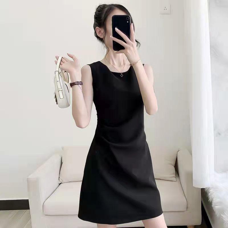 Женское летнее облегающее платье в стиле Хепберн, короткое платье Design Sense с круглым вырезом и без рукавов