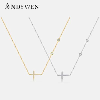 Ожерелье с подвеской в виде креста из 100% стерлингового серебра 925 пробы с двумя циркониями, женское роскошное классическое изысканное ювелирное изделие ко Дню святого Валентина