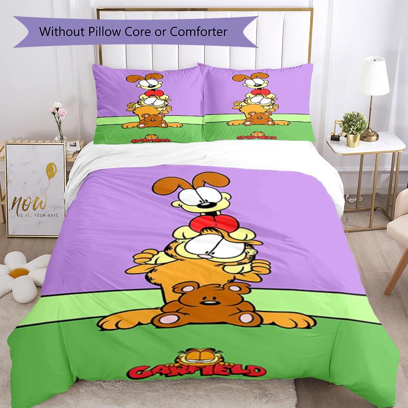 3pcs Garfield Bedding Set Duvet Cover Closure Includes 1 Duvet Cover & 2 Pillowcases, Soft and Comfortable for All Seasons.