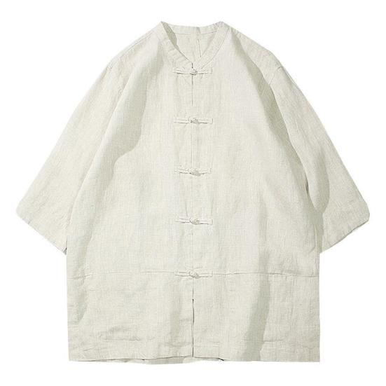 Мужская рубашка в китайском стиле, свободная рубашка в стиле ретро на пуговицах с карманами, хлопковая льняная дышащая летняя рубашка для уличных вечеринок и путешествий