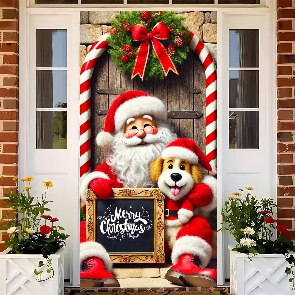 Door Hanging Christmas Door Banner Background Holiday Props Door Curtain Atmosphere Arrangement Old Man Snowman Door Banner